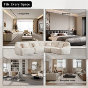 Modern Luxury Curved Corner Sectional Sofa, Chenille Modular Cloud Sofa, Beige, High-Back Oversized Four-Seater, No Assembly Required