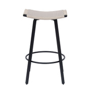 Counter Height Bar Stools Backless Handwoven Kitchen Dining Chairs With Round Footrest (Set of 2) Weaving Pub Stoo - Creamy White