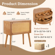 Rotating Hidden Compartment Nightstands, Mid Century Modern Concealment Furniture, Rattan Bed Side Table, Compartment End Table with Wood Legs, Bedside Tables for Bedroom, Living Room, Dorm, Natural