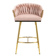 Counter Height Bar Stools Kitchen Island Counter Bar Stool With Hand - Wave Back, Golden Chromed Base And Footrest (Set of 2) - Pink