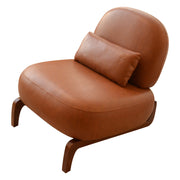 Cute Accent Chair with Solid Wood Legs, Faux Leather Living Room Chair with Soft Cushion, Cozy Bedroom Chair, Comfy Armless Reading Chair for Apartment, Waiting Room, Balcony (Brown)