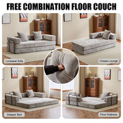 Convertible Floor Sofa Bed With Pillow Back Support Armrest