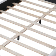 Queen Size Bed Frame with Boucle Upholstered Curved Headboard, Solid Wood Base, White