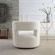 Swivel Barrel Chair with Soft Teddy Fabric, Comfy Round Accent Chair for Living Room, Cream, Plywood, 28.5 x 28 x 27.5 inches