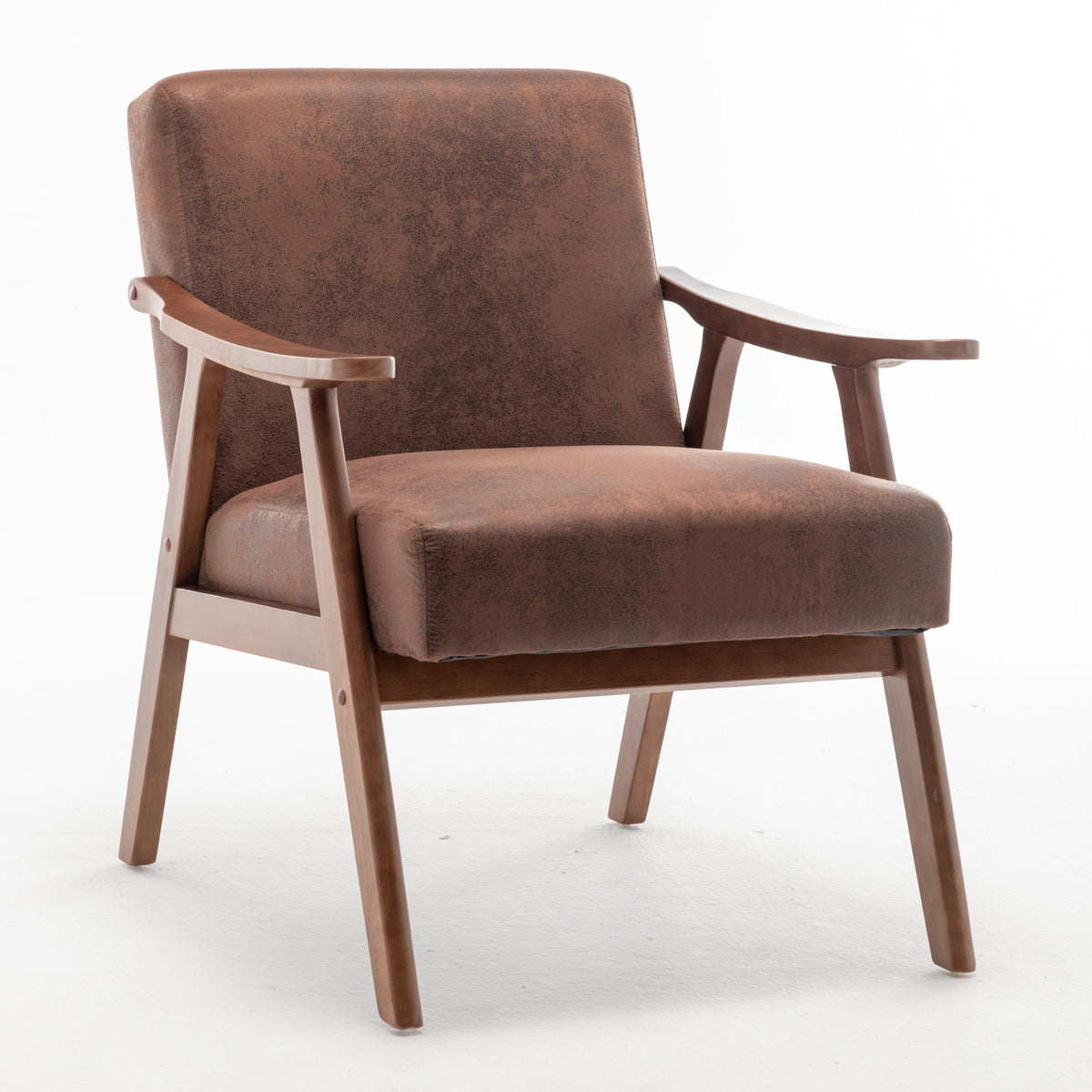 Mid-Century Modern Wingback Accent Chair with Solid Wood Frame and Extra-Thick Backrest – Lounge Chair for Living Room, Bedroom, or Reading Room