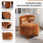 Fur Fabric armless accent chair with curved backrest and solid wooden legs upholstered chair slipper side chair  for primary living space bedroom vanity room or reading room ,Khaki