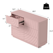 6 Drawer Dresser for Bedroom, 46.5' Wide Modern Large Chest of Drawers with Handle Free & Ripple Design,Wooden Clothes Storage Organizer for Closet, Nursery, Living Room, Apartment,Pink