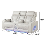 Fortuner Power Reclining 2Pc Living Room Set in Beige Faux Leather with LED Lights, Massage Function, Bluetooth Speakers and Wireless Charging