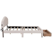 Teddy Fleece Queen Size Upholstered Platform Bed with Drawer, Beige(Old SKU: WF309187AAA)
