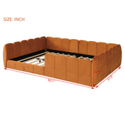 Full Size Velvet Upholstered Floor Bed, Pumpkin Orange