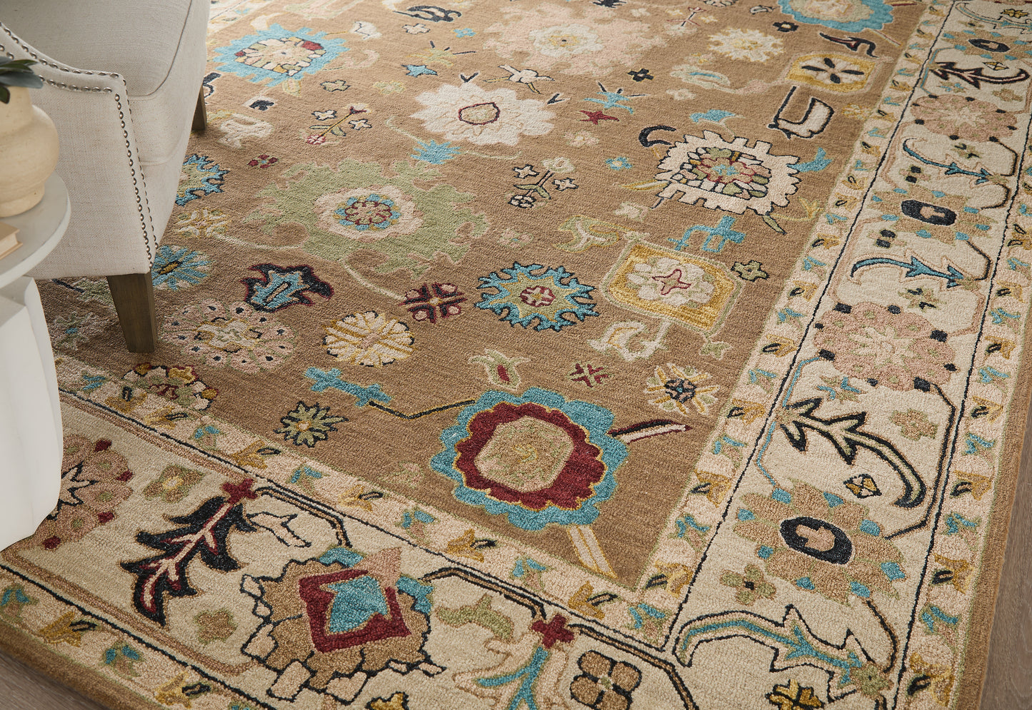 Springfield Traditional Floral & Botanical, Tan/Ivory/Blue
