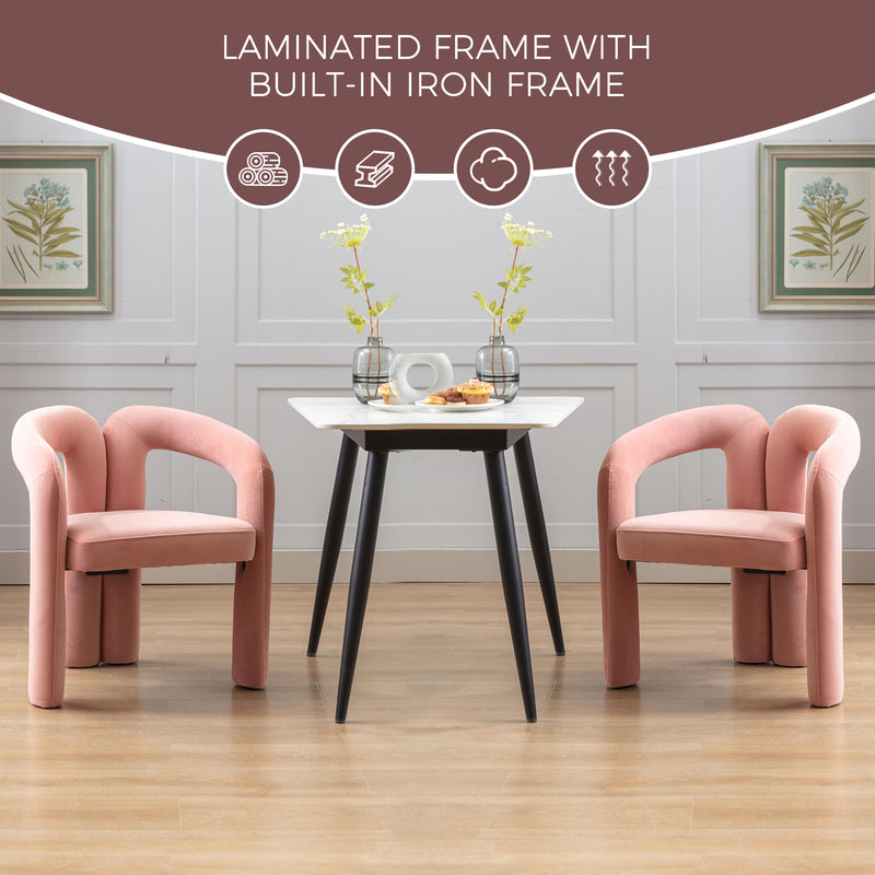 Contemporary Designed Velvet Fabric Upholstered Accent/Dining Chair /Barrel Side Chairs Kitchen Armchair for Living Room set of 2 (Pink Velvet)