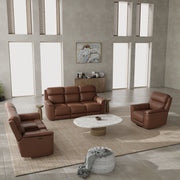 Oslo Dual Power Reclining Sofa and Love Seat with a Manual Swivel Glider Recliner in Pecan