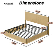 King Size Bed Frame with LED Lights, Modern Wooden Corrugated Curved Lines, Convex Groove Board Design, Oak.