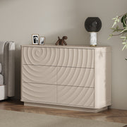 6 Drawer Dresser for Bedroom, 46.5' Wide Modern Large Chest of Drawers with Handle Free & Ripple Design,Wooden Clothes Storage Organizer for Closet, Nursery, Living Room, Apartment,warm Off-White