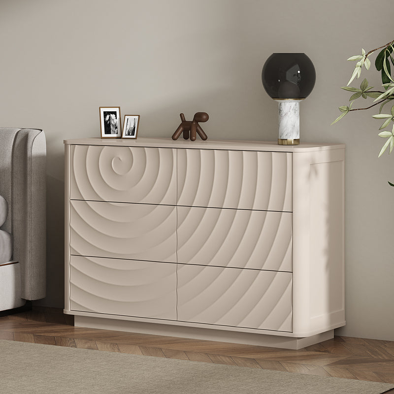 6 Drawer Dresser for Bedroom, 46.5' Wide Modern Large Chest of Drawers with Handle Free & Ripple Design,Wooden Clothes Storage Organizer for Closet, Nursery, Living Room, Apartment,warm Off-White
