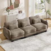 Chenille Supportive Three-Seater Sofa with Exquisite Waist Pillow,Ergonomic Curve Design, Easy to Assemble Modular Couch for Living Room Office, Coffee