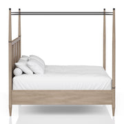 Queen Canopy Bedroom Set With A 2 Drawer Nightstand A Dresser With Poster Mirror And A Door Chest - Sand