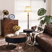 31.5-inch round coffee table with storage function, featuring an engraved tabletop, is an ideal beverage table for small spaces, serving as a modern-style accent side table suitable for living rooms,