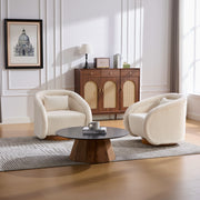 Swivel Accent Chair with Teddy Upholstery in White, 360-Degree Rotating Barrel Chair for Living Room, Bedroom, or Office, Made of Fabric and Solid Rubber Wood