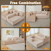 Compression Sectional Couch With Comfy Chaise, Boneless L Shape Sofa With Deep Seat