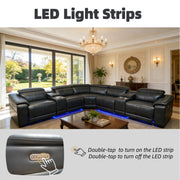 Power Recliner Sectional Sofa with Bluetooth Speakers, L-Shaped Living Room Furniture Set with Wireless Charging, LED Lights, Storage Console & Cup Holders, Living Room Furniture