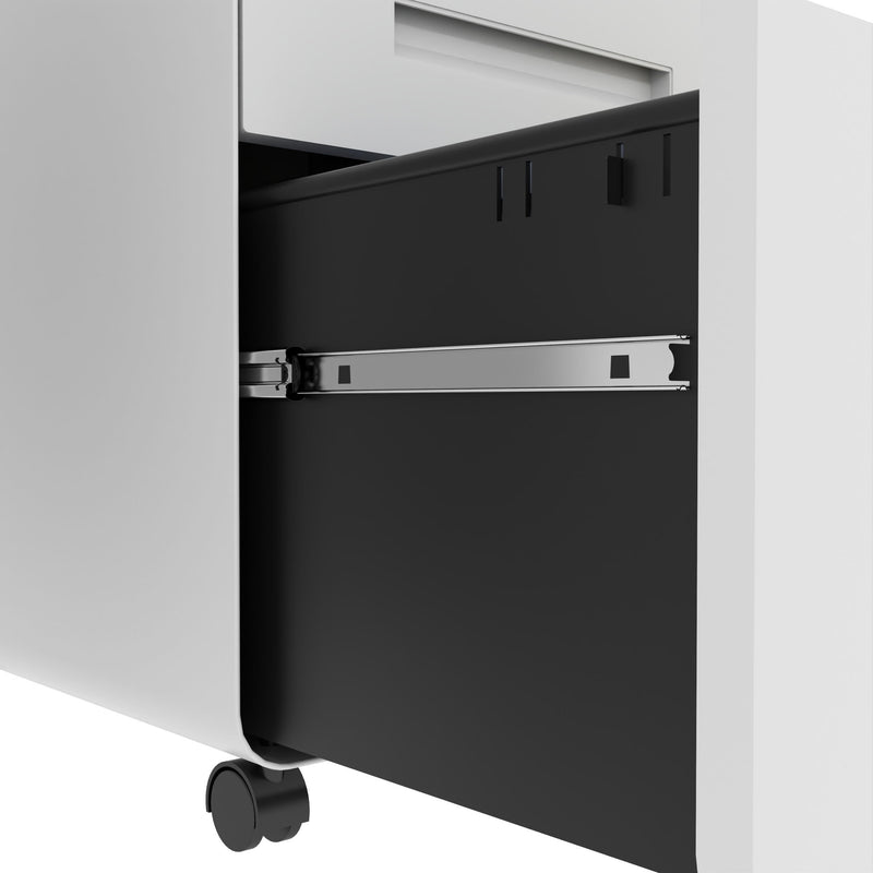 3-Drawer Mobile File Cabinet With Lock, On Wheels, Two Shallow & One Deep Drawer For Office/Home, Fully Assembled - White
