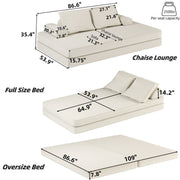 Multifunctional Convertible Sofa Bed With 2 Tumbler Backrests And 2 Pillows, Deep Seat Couch