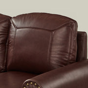 Classic Living Room Sofa  Faux Leather Couch,Rolled Arm Sofa with Nails,Solid Wood Legs,Upholstered Breathable PU Leather Burgundy.