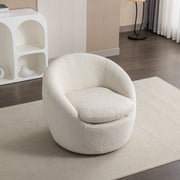 Winnie Modern Teddy Boucle Fabric Barrel Chair, 360° Swivel, White