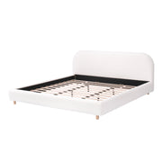 King Size Platform Bed with Boucle Fabric, Boucle Fabric Upholstered Platform Bed with Curve-Shaped Design Headboard, White, Easy Assembly