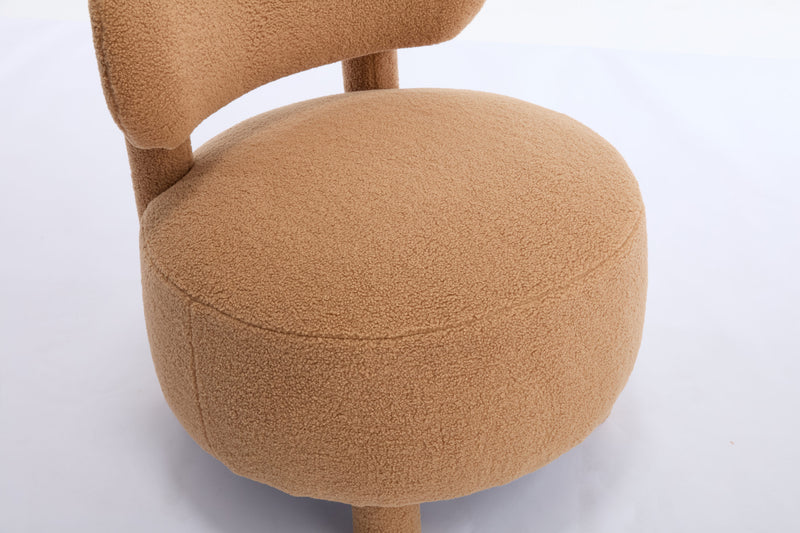 063-Teddy Fabric armless accent chair with curved backrest and solid wooden legs upholstered chair slipper side chair  for primary living space bedroom vanity room or reading room ,Khaki