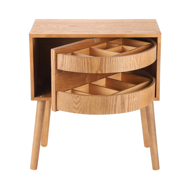 Rotating Hidden Compartment Nightstands, Mid Century Modern Concealment Furniture, Rattan Bed Side Table, Compartment End Table with Wood Legs, Bedside Tables for Bedroom, Living Room, Dorm, Natural