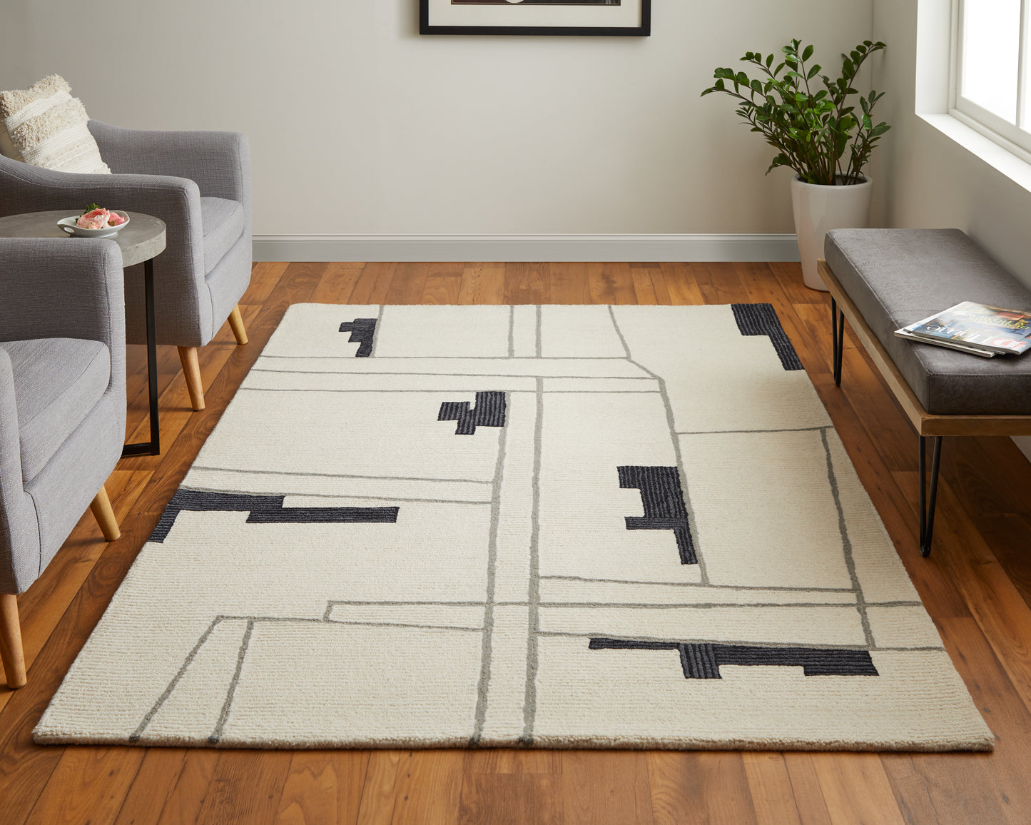Maguire Transitional Abstract, Ivory/Gray/Taupe