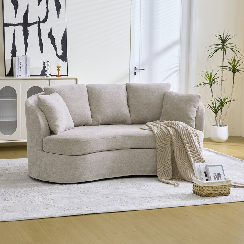 73.82' Wide Curved Sofa, Modern Luxury Plush Chenille Extra-Deep Seat, 5 Removable Cushions, Suitable For Small Spaces, Living Rooms, Bedrooms,Taupe