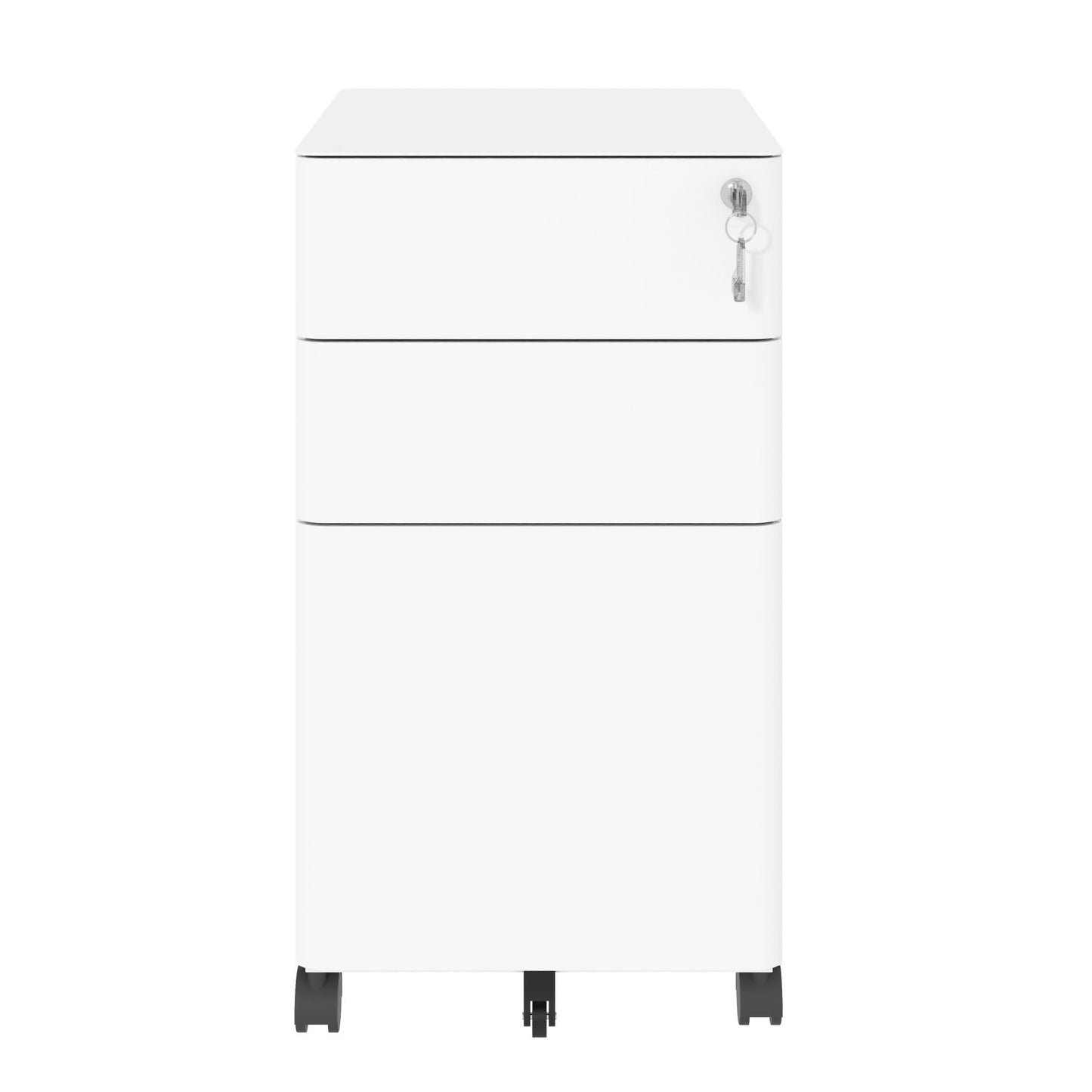 3-Drawer Mobile File Cabinet With Lock, On Wheels, Two Shallow & One Deep Drawer For Office/Home, Fully Assembled - White