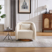 Swivel Accent Chair with Teddy Upholstery in White, 360-Degree Rotating Barrel Chair for Living Room, Bedroom, or Office, Made of Fabric and Solid Rubber Wood