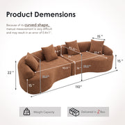 Compression Sponge Sofa Orange Curved Modular Sectional, 30D High-Density Chenille Sleeper Couch for Apartment, Living Room,110'L