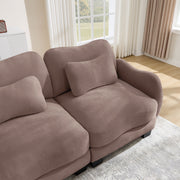 Chenille Supportive Three-Seater Sofa with Exquisite Waist Pillow,Ergonomic Curve Design, Easy to Assemble Modular Couch for Living Room Office, Rose Dust