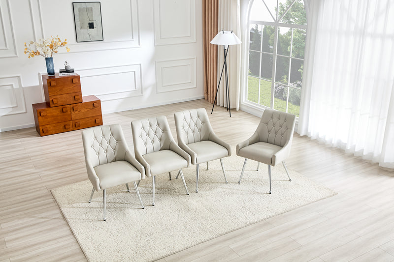 Leather Upholstered Modern Dining Chair with Diamond Tufted Button Back - Dining Room Negotiation Room Cafe Office Accent Chair (Light Gray, Set of 2)
