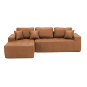 Faux Leather L-Shaped Corner Chaise Sofa Bed with High-Density Sponge, Light Brown, No-Assembly Required for Living Room or Guest Room