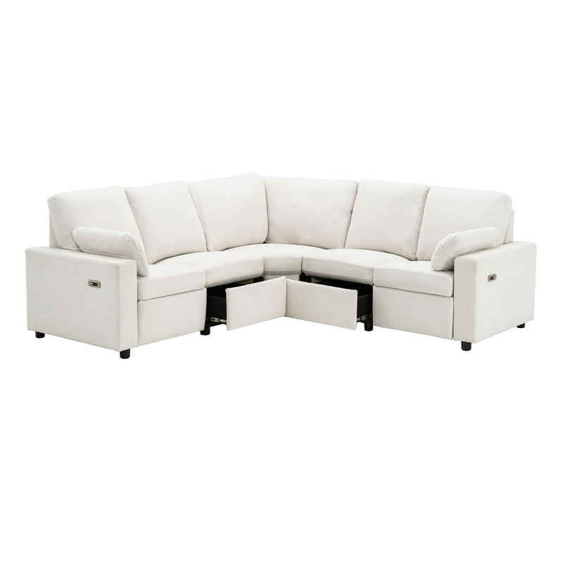 Power Recliner Sectional Sofa Home Theater Reclining Sofa With Two USB Ports, Two Storage Drawers For Living Room