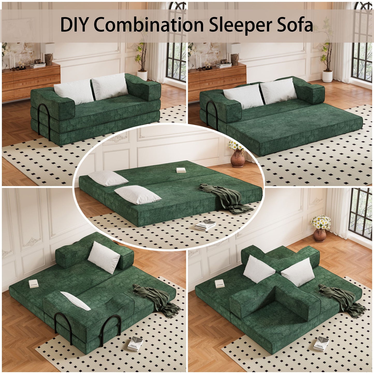 3 Seat Folding Floor Couch & King Size Bed Mattress