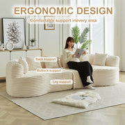 Modern Bone-Free Cloud Sectional Sofa, 111.5-Inch Oversized Four-Seater with Deep Seat Design in Beige Corduroy Fabric, 6 Pillows