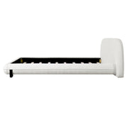 California King Size Bed Frame with Boucle Fabric, Upholstered Platform Bed with Curve-Shaped Design & Thick Headboard, White