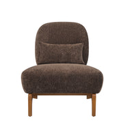 Modern Armless Accent Chair with Curved Wood Base, Linen Upholstered Slipper Chair with Lumbar Pillow, High-Back Lounge Chair for Living Room, Bedroom & Reading Nook,