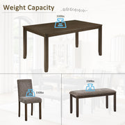 6-Piece Dining Table Set with Bench and Chairs, Wooden dining table set for 6 people, Farmhouse Rustic Style 6 Person Dining Table Set for Dining Room, Kitchen, Walnut