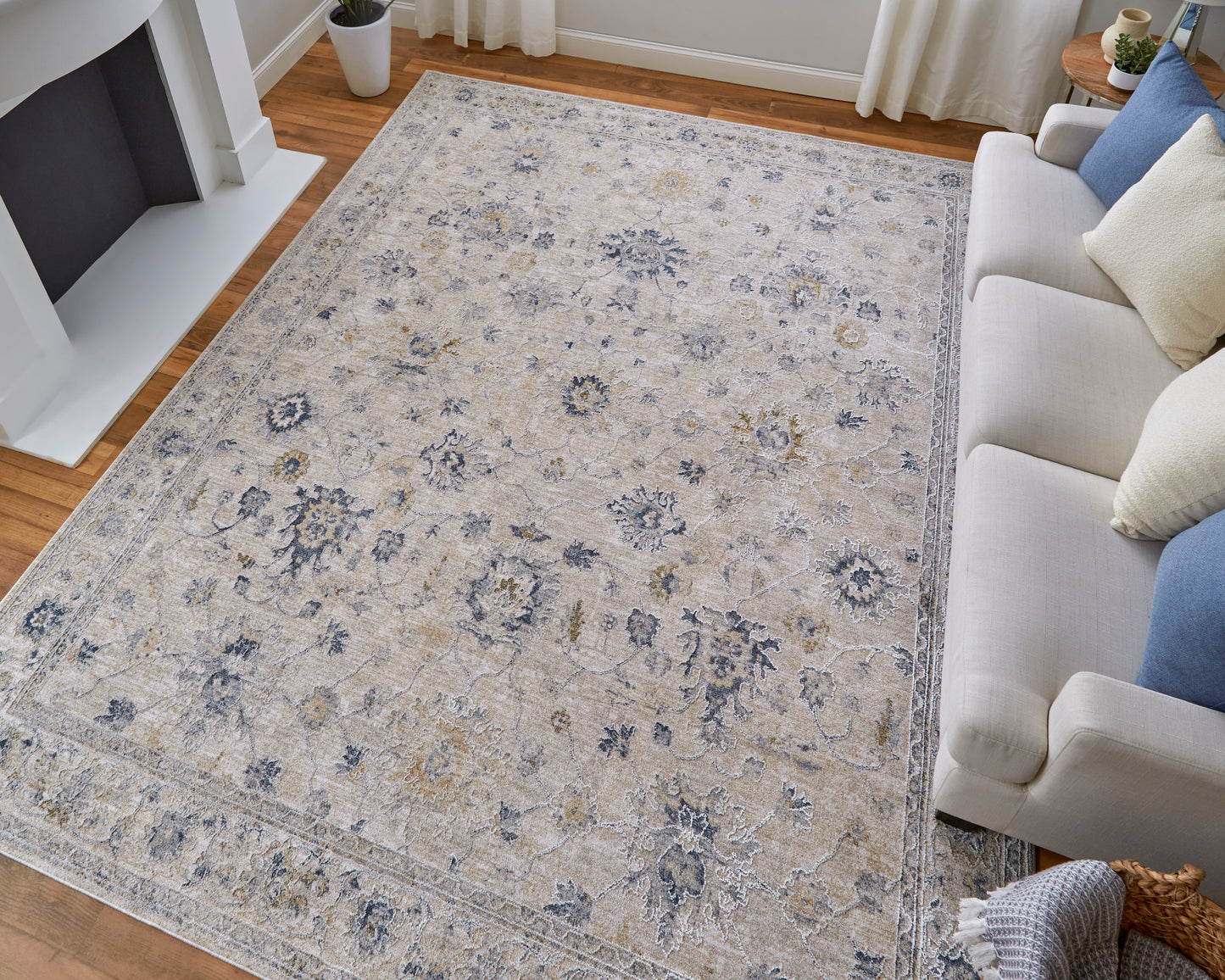 Pasha Transitional Floral & Botanical, Ivory/Taupe/Blue