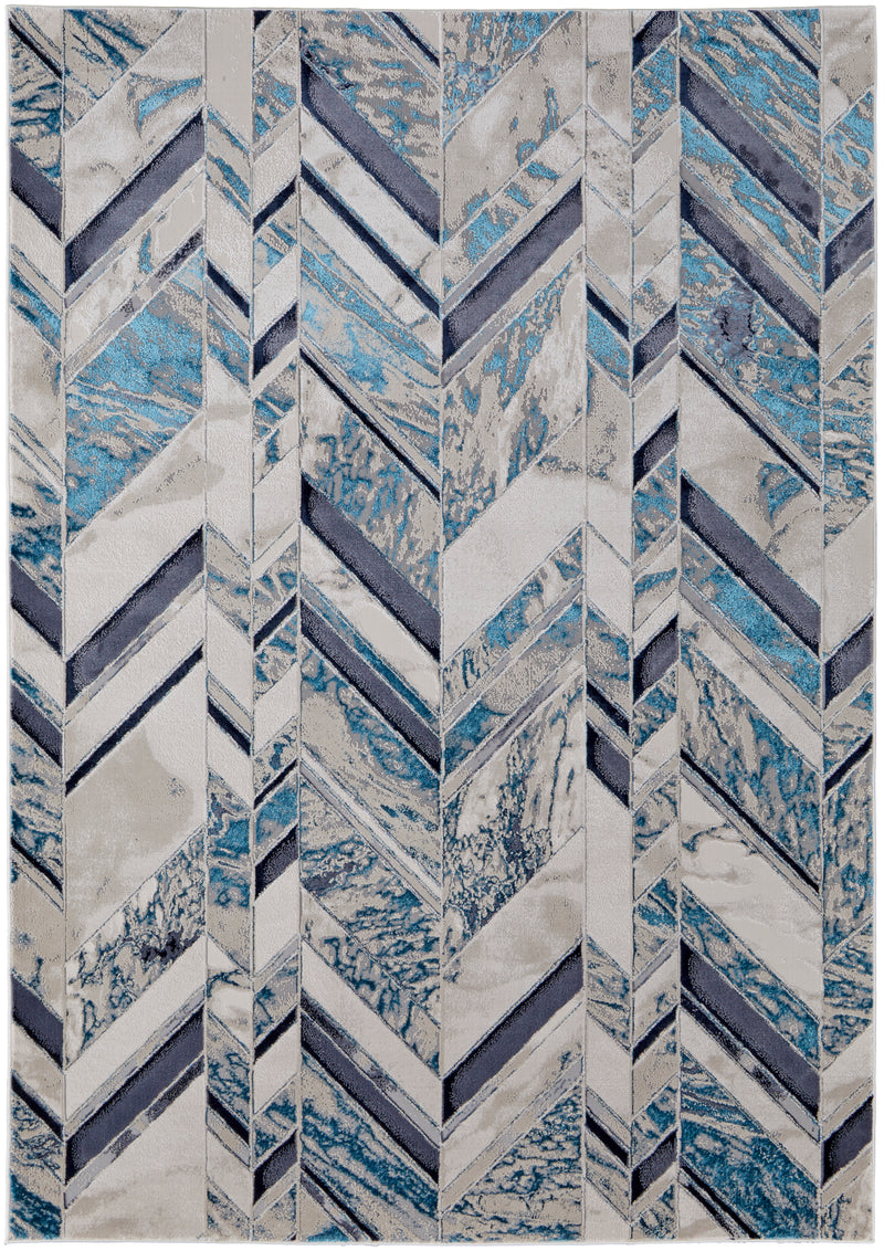 Indio Modern Herringbone, Ivory/Blue/Gray