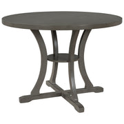 TREXM Retro-Style 5-Piece Round Dining Table and Chair Set with Unique Legs and Hollow Chair Back in Gray MDF